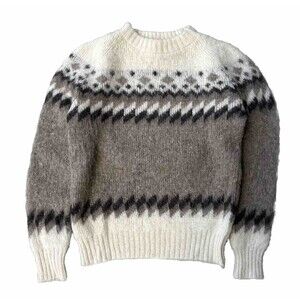 Hilda Ltd Mens Small Wool Sweater Fair Isle Mock Neck Knit Pullover Iceland VTG